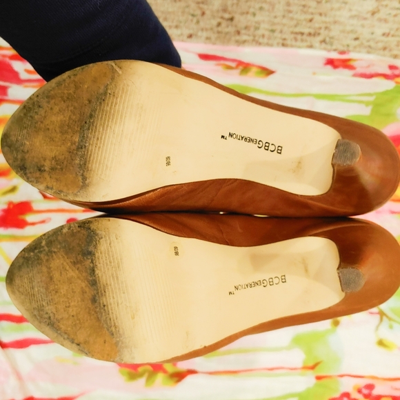 BCBG Retro 70s Cognac Leathet Platform Leather Spike Stiletto  Heels - Picture 6 of 7